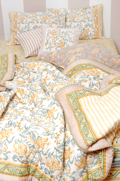 40s Cotton Pillow Cover in Floral Block Print